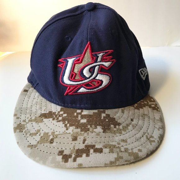 Vintage New Era Team US USA Script Baseball Cap Hat Blue Camo Size 7-1/4 - Picture 2 of 12